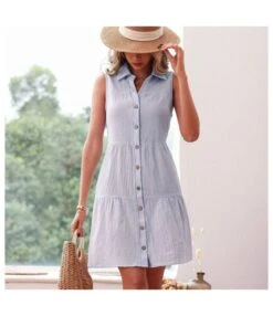 Women Fashion Turn Down Collar V Neck Button Cotton Linen Wholesale Tank Dresses SD168353 -DivaLook Shop 013ae218 b0c6 4c64 9b74 c07f4d055b4f 0AFB8339F6ADD799122705E73E8C0CCD