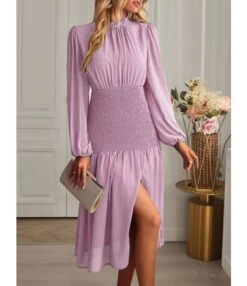 Slit Lantern Sleeve Slim Pleated Solid Color Temperament Midi Dress Wholesale Dresses SDN538027 -DivaLook Shop 013edef9 075c 49be 8f41 b5cc2069d8c6 2eedf8c288314568d4953f2d4d2f69fb