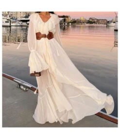 Chiffon Fashion Loose V-Neck Wood Ears Maxi Dress Wholesale Dresses SDV463983
