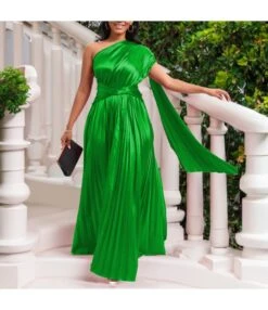 Temperament One-Shoulder Slant Neck Waist-Pressing Pleated Long Dress Wholesale Dresses N5923080800093 -DivaLook Shop 01636ba94c184b839680b05e00f9109d 6