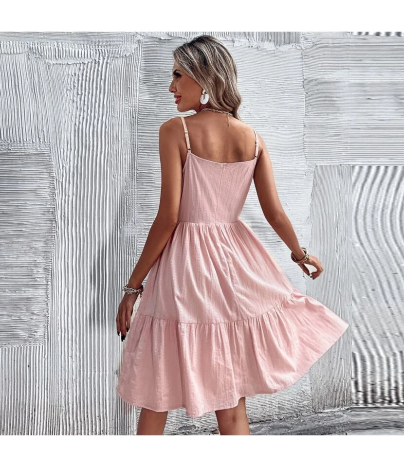 Women Plain Sleeveless Spaghetti Strap V Neck Pleated Wholesale Swing Dresses SD580171 8 Women Plain Sleeveless Spaghetti Strap V Neck Pleated Wholesale Swing Dresses SD580171 - Image 6