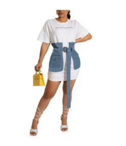 Letter Print Fashion Short Sleeve Denim T Shirt Dress Wholesale Casual Dresses SDN535397