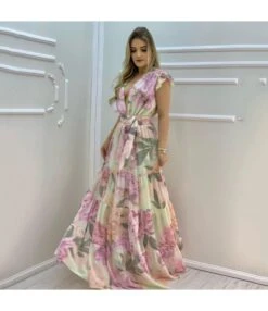 Printed Ruffled Frill Sleeve Deep-V Lace-Up Smocked Dress Vacation Wholesale Maxi Dresses SDN532985 -DivaLook Shop 03db567e a7e6 4993 847b 80511bc6dc48 067cf8d4463e7807c3126becffcc8577