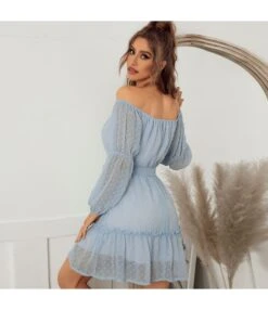Sexy Off Shoulder Flocking Mini Dress Solid Color Long Sleeve Lace Up Flowy Wholesale Dresses SDN560434 -DivaLook Shop 0456aee6 6af8 4d3e 86cc 20da3daba180 8f817a790bc1b6988135074d7254bbea