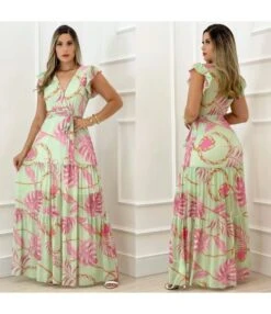 Printed Ruffled Frill Sleeve Deep-V Lace-Up Smocked Dress Vacation Wholesale Maxi Dresses SDN532985 -DivaLook Shop 04d96a78 718f 4290 a30b 85dfb60328ba 36fdbe2f62a269f861e1c7aec1d37b7c