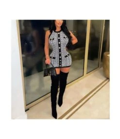 Geometric Print Knit Button Design Close Fitting Wholesale Dresses Bodycon Style Sleeveless SD203920 -DivaLook Shop 074fc0c8 acd5 4db3 a02c 645bad02c221 f27ff554503eccc87c600481784bbc8b