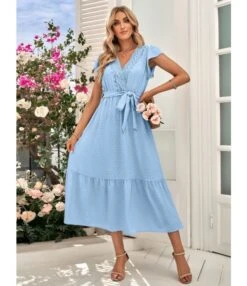 Casual Solid Color Casual Tie-Up Waist Jacquard V-Neck Ruffled Dress Wholesale Dresses SDN539978 -DivaLook Shop 077762e5 c4d8 44ac be65 af5ce446312b db97f74461f7c900c3fd851db7855573