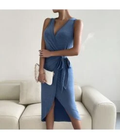 Sexy Deep V-Neck Slit Dress Sleeveless Solid Color Lace-Up Midi Wholesale Dresses SDN560619 -DivaLook Shop 09726eb4 0147 421a a102 cb080ed62f77 6eb61baa80fc1844a2b066d988c97606