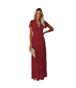 Low Cut Lace Solid Boho Dresses Wholesale For Valentine'S Day SD191398
