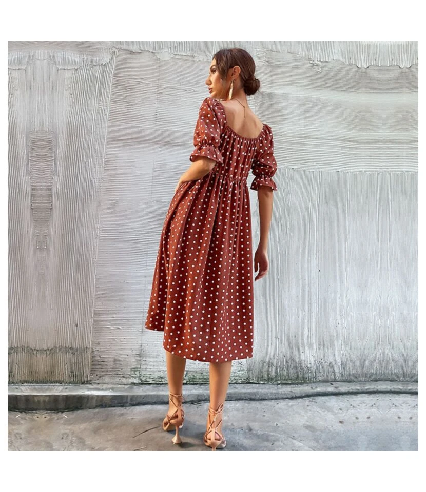 Women Fashion Polka Dot Print Ruffle Short Sleeve Wholesale Swing Dresses SD203689 6 Women Fashion Polka Dot Print Ruffle Short Sleeve Wholesale Swing Dresses SD203689 - Image 4