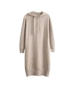Casual Loose Hooded Drawstring Knit Sweater Dress Solid Color Long Sleeve Midi Wholesale Sweatshirt Dresses SDN562152