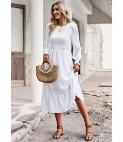 Solid Color Long Sleeve High Waist Mid-Length Smocked Swing Dress Wholesale Dresses SDN539501 -DivaLook Shop 1689d1d6 bd98 4b87 adb9 982cbf8e4a39 804ee6e6944e2f6003739769e11a6186