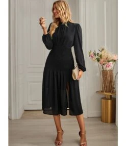 Slit Lantern Sleeve Slim Pleated Solid Color Temperament Midi Dress Wholesale Dresses SDN538027 -DivaLook Shop 17667cf0 4a7f 47be 96e4 38890d90c21a 0d80c0e280704d282c1a4c3de7ae5bbe
