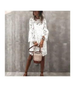 Solid Color Round Neck Flare Sleeve Lace Dress Wholesale Dresses SDN534661