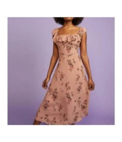 Floral Print Ruffles Resort Sundresses Slit Sling Square Neck A-Line Dress Vintage Wholesale Dresses SDN532439