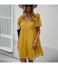 V-Neck Chic Wholesale Dresses Flocking Solid Color Casual Dresses SD202892 -DivaLook Shop 1a1668a9 690c 49af 927b 34d305bd0a35 0C2E9F9F44DC089DE1DB4D227B2F07CB