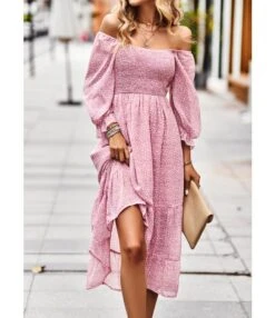Printed High Waist Square Collar 3/4 Sleeve Flowy Dress Wholesale Dresses N5323021300017 -DivaLook Shop 1afaa42352a248e68f71afa9011a2bb1