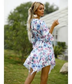 Floral Printed V Neck Tie-Up Waist Half Sleeve Irregular Hem Dress Casual Wholesale Dresses SDN532791 -DivaLook Shop 1b20566b 0429 4ee0 8cf6 015cc0d49ecd 27729b197faca7c60427fbaefae1c875