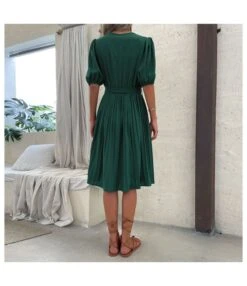 Tie-Up V Neck Green Pleated Dress Wholesale Dresse SDN538885 -DivaLook Shop 1ee6ec10 742b 480c 875c 470f38bb8966 2ba532e12aa431d9968cc964bd21b956