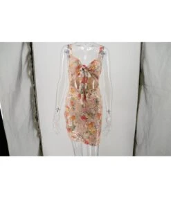 Knot-front Flower Trim Sequins Dress -DivaLook Shop 200522834 2