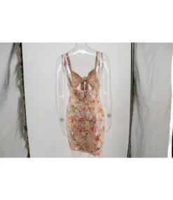 Knot-front Flower Trim Sequins Dress -DivaLook Shop 200522834 3