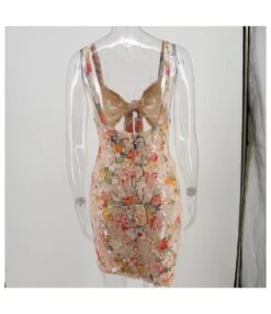 Knot-front Flower Trim Sequins Dress -DivaLook Shop 200522834 4