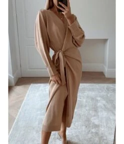 Side Tie Split Plain Knitting Dress -DivaLook Shop 200909648 1 1