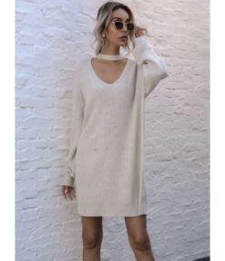Hollow Batwing Sleeve Knitting Halter Dress