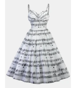 Sweetheart Collar Musical Note Print Cami Dress