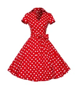 Lapel Collar Belted Polka Dots Swing Dress -DivaLook Shop 201231960 3