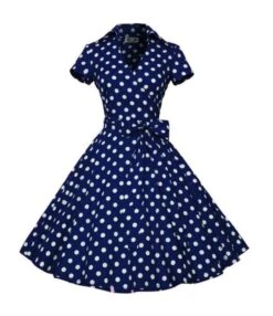 Lapel Collar Belted Polka Dots Swing Dress -DivaLook Shop 201231960 4