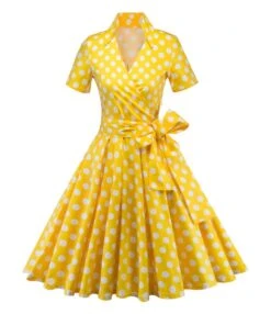 Lapel Collar Belted Polka Dots Swing Dress -DivaLook Shop 201231960 5