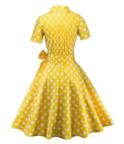 Lapel Collar Belted Polka Dots Swing Dress -DivaLook Shop 201231960 6