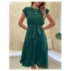 Casual Lace-Up Pleated Dress Short Sleeve Solid Color Wholesale Dresses SDN561294 -DivaLook Shop 20220720025829864