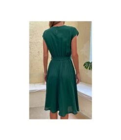 Casual Lace-Up Pleated Dress Short Sleeve Solid Color Wholesale Dresses SDN561294 -DivaLook Shop 20220720025830835