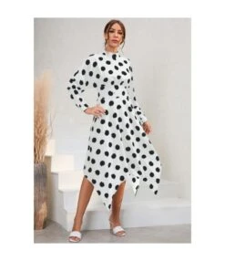 Casual Polka Dot Irregular Midi Dress Long Sleeve Slim A-Line Wholesale Dresses SDN561529 -DivaLook Shop 20220803040536377