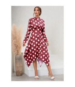 Casual Polka Dot Irregular Midi Dress Long Sleeve Slim A-Line Wholesale Dresses SDN561529 -DivaLook Shop 20220803040536614
