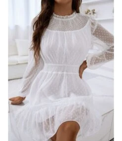 Casual Lace Trim A-Line Dress Puff Sleeves High Waist Wholesale Dresses SDN561461 -DivaLook Shop 20220803041043848