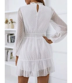 Casual Lace Trim A-Line Dress Puff Sleeves High Waist Wholesale Dresses SDN561461 -DivaLook Shop 20220803041044146