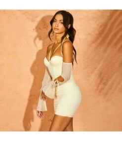 Sexy Lowcut Sling Mesh Mini Dress Solid Color Bodycon Wholesale Dresses SDN561565 -DivaLook Shop 20220810042234498