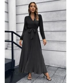 Long Sleeve V-Neck Tie-Up Pleated Swing Dress Wholesale Maxi Dresses SDN536045 15 Long Sleeve V-Neck Tie-Up Pleated Swing Dress Wholesale Maxi Dresses SDN536045 -DivaLook Shop 20220817102510222 1