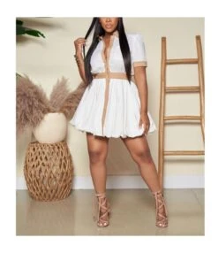 Casual Lapel Single-Breasted Mini Shirt Dress Short Sleeves A-Line Wholesale Dresses SDN561866