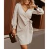 Sexy V Neck Lace-Up Mini Dress Puff Sleeve Solid Color Wholesale Dresses SDN561528 -DivaLook Shop 20220905053400996