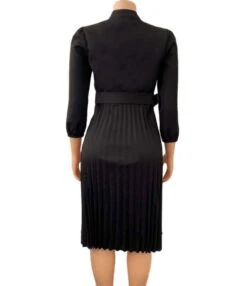 Single Breasted Solid Pleated Shirt Dress With Belt -DivaLook Shop 210107689 4