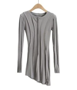 Irregular Seam Pleated Ribbed Dress -DivaLook Shop 210114999 3