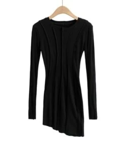 Irregular Seam Pleated Ribbed Dress -DivaLook Shop 210114999 4