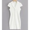 Peak Neck Solid Ribbed Knitting Dress -DivaLook Shop 210118224 1