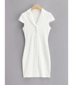 Peak Neck Solid Ribbed Knitting Dress