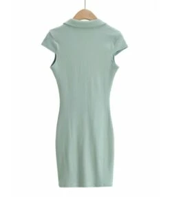 Peak Neck Solid Ribbed Knitting Dress -DivaLook Shop 210118224 4