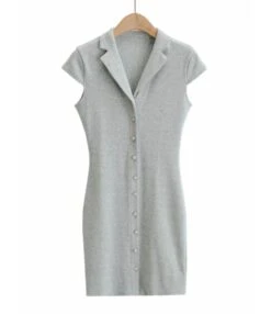 Peak Neck Solid Ribbed Knitting Dress -DivaLook Shop 210118224 7